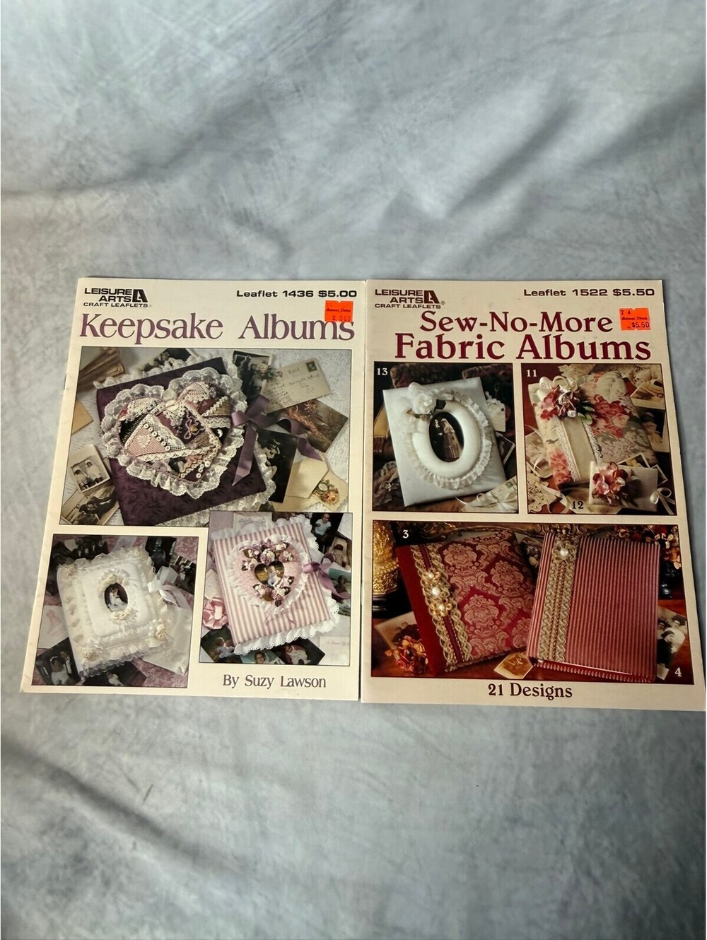 Vintage Leisure Arts Fabric Photo Album Craft Leaflets Lot of 2 1992 1993